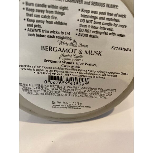 Bath & Body Works White Barn “Bergamot & Musk” New 3 Wick Candle - Picture 4 of 5
